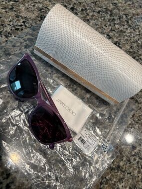 NWT Jimmy Choo Purple Sunglasses with White Textured Case